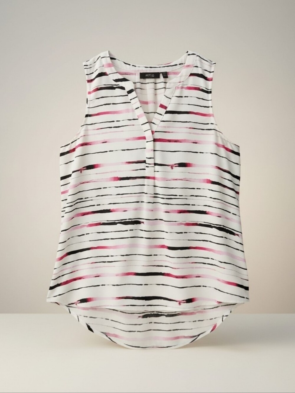 APT. 9 Pink, White, & Black Petite Striped Hi-Lo Pleated Tank – Office Chic PS